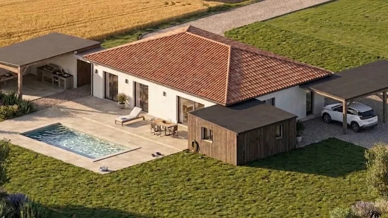 Vue photoréaliste du même projet, générée par intelligence artificielle à partir du dessin 3D
